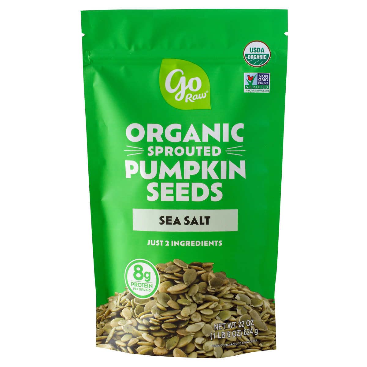 Go Raw Sprouted Organic Pumpkin Seeds with Sea Salt, 22 oz, 624g, 1.4 Pound Bag